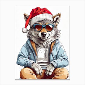 Wolf Christmas Hat Canvas Print