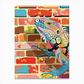 Iguana On A Brick Wall Modern Colourful Abstract Canvas Print