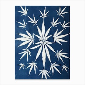 Cyanotype hemp blue leaves Canvas Print