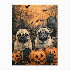 Halloween Pugs Watercolor 1 Canvas Print