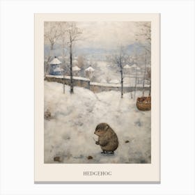 Vintage Winter Animal Painting Poster Hedgehog Canvas Print
