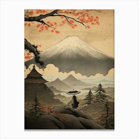 Mountains And Hot Springs Japanese Style Illustration 3 Canvas Print