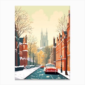 Vintage Winter Travel Illustration Cambridge United Kingdom 3 Canvas Print