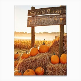 Autumn Harvest Celebration Pumpkins And Gourds Of Various Sizes Nestled In A Straw Bale Mound Flan 2 1 Canvas Print