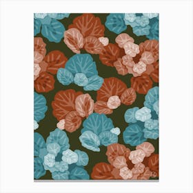 Chocolate Brown And Turquoise Saxifraga Leaves Canvas Print