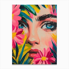 Face Of A Woman With Flowers Canvas Print