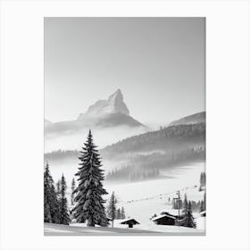 Zermatt, Switzerland Black And White Skiing Poster Canvas Print