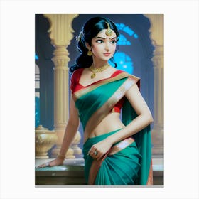 A Beautiful House Wife In Saree And Ornaments Canvas Print