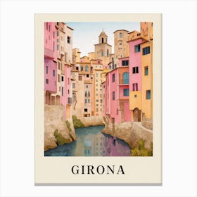Girona Spain 2 Vintage Pink Travel Illustration Poster Canvas Print