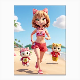 3d Animation Style A Fullbody Image Of Hello Kitty And A Male 1 Canvas Print