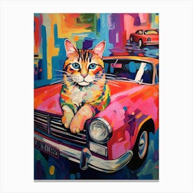 Oldsmobile 442 Vintage Car With A Cat, Matisse Style Painting 0 Canvas Print