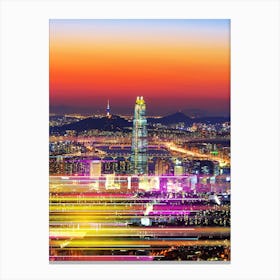 Neon city: South Korea, Seoul (synthwave/vaporwave/retrowave/cyberpunk) — aesthetic poster, neon poster Canvas Print