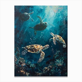 Sea Turtles Illuminated By The Light Underwater 5 Canvas Print