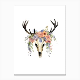 Deer Skull With Flowers Canvas Print