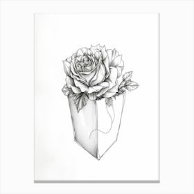 English Rose In A Pocket Line Drawing 1 Canvas Print