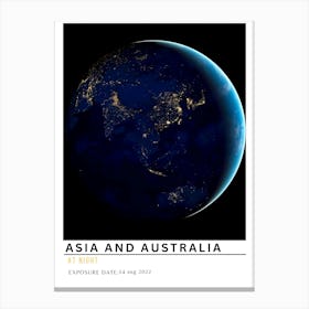 Asia And Australia At Night Canvas Print