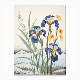 Hanashobu Japanese Water Iris 1 Vintage Botanical Woodblock Canvas Print