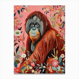 Floral Animal Painting Orangutan 1 Canvas Print