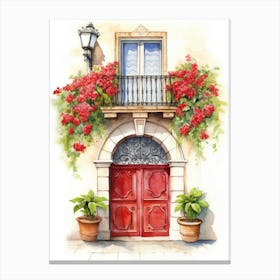 Barcelona, Spain   Mediterranean Doors Watercolour Painting 1 Canvas Print