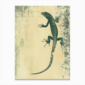 Forest Green Anoles Lizard Blockprint 1 Canvas Print