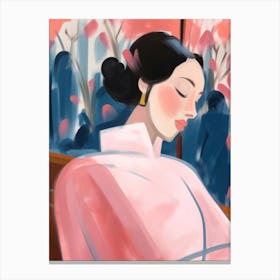 Asian Woman Relaxing. Oil Portrait Canvas Print