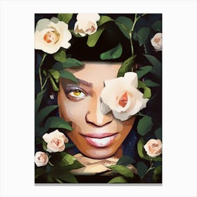 Portrait Of A Woman With Roses Canvas Print