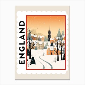 Retro Winter Stamp Poster Canterbury United Kingdom 4 Canvas Print