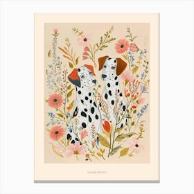 Folksy Floral Animal Drawing Dalmatian Poster Canvas Print