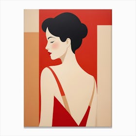 Woman In Red Dress Abstract red and beige Art Canvas Print