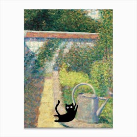 Cats In Famous Gardens Seurat The Watering Can Canvas Print