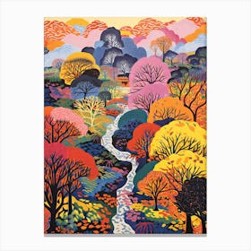 The Garden Of Morning Calm, South Korea In Autumn Fall Illustration 2 Canvas Print