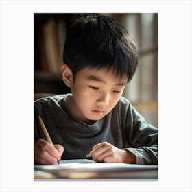 A Realistic Photo Of An Asian Boy, Drawing Lienzo