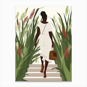 Woman Walking Down The Stairs Canvas Print