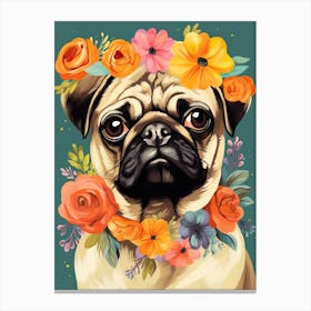 Pug Portrait With A Flower Crown, Matisse Painting Style 4 Canvas Print