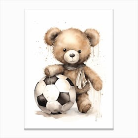 Football Soccer Ball Teddy Bear Painting Watercolour 6 Canvas Print