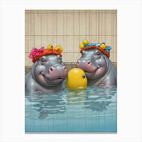 Hippo In The Pool Canvas Print