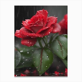 Red Roses At Rainy With Water Droplets Vertical Composition 85 Canvas Print