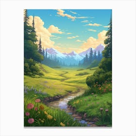 Meadow Landscape Pixel Art 4 Canvas Print