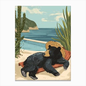 American Black Bear Relaxing In A Hot Spring Storybook Illustration 3 Canvas Print