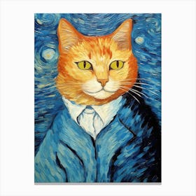Van Gogh Style Portrait Of Orange Cat Painting Canvas Print