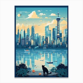Shanghai, China Skyline With A Cat 0 Canvas Print