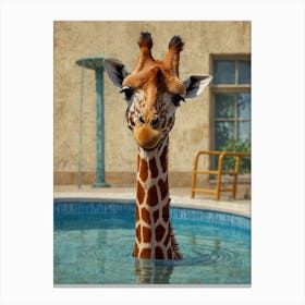 Giraffe In The Pool Canvas Print