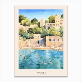 Swimming In Rhodes Greece Watercolour Poster Canvas Print