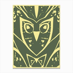 Abstract Owl Dark Green And Yellow 2 Canvas Print
