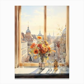Window View Of Berlin Germany In Autumn Fall, Watercolour 4 Canvas Print