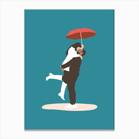 Couple Kissing Under Umbrella Canvas Print