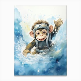 Monkey Painting Scuba Diving Watercolour 2 Canvas Print