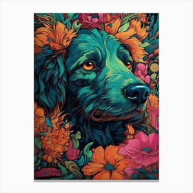 Dog With Flowers 1 Canvas Print