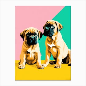 'Bullmastiff Pups' , This Contemporary art brings POP Art and Flat Vector Art Together, Colorful, Home Decor, Kids Room Decor,  Animal Art,  Puppy Bank - 20th Canvas Print