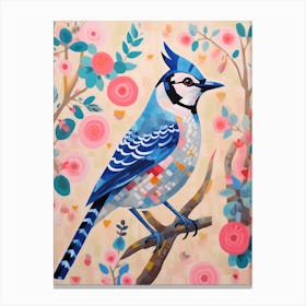 Pink Scandi Blue Jay 3 Canvas Print